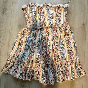 Agua by Agua Bendita Yellow Striped Floral Strapless Dress